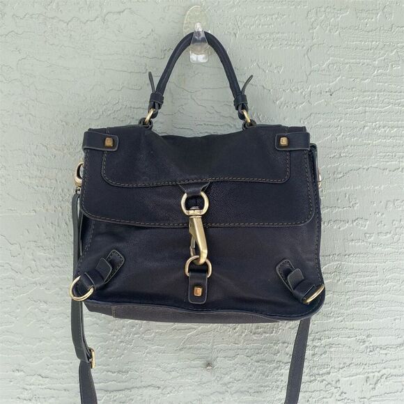 Luana Women's Black Leather Satchel Handbag with Gold Hardware - Picture 5 of 16
